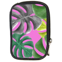 Tropical Greens Pink Leaf Compact Camera Leather Case