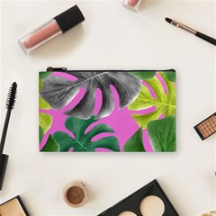 Tropical Greens Pink Leaf Cosmetic Bag (small)