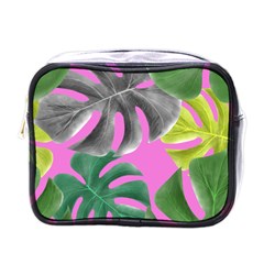 Tropical Greens Pink Leaf Mini Toiletries Bag (one Side)