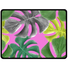 Tropical Greens Pink Leaf Fleece Blanket (large) 