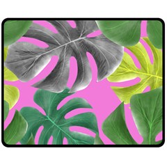 Tropical Greens Pink Leaf Fleece Blanket (medium) 