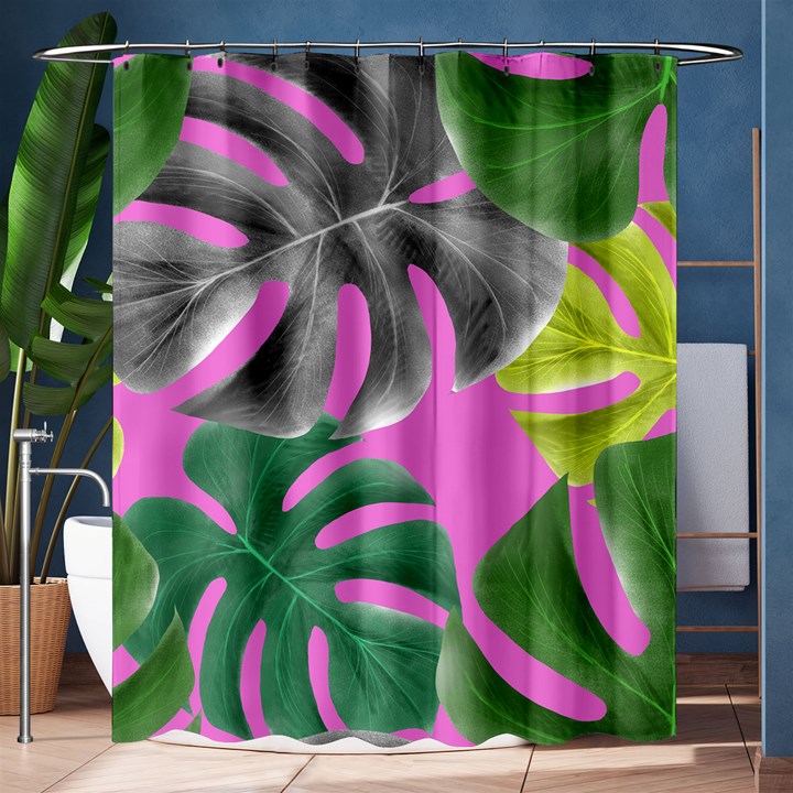 Tropical Greens Pink Leaf Shower Curtain 60  x 72  (Medium) 