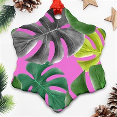 Tropical Greens Pink Leaf Snowflake Ornament (two Sides) by HermanTelo