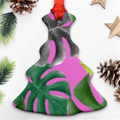 Tropical Greens Pink Leaf Christmas Tree Ornament (two Sides) by HermanTelo