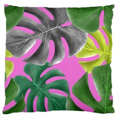 Tropical Greens Pink Leaf Large Cushion Case (two Sides)