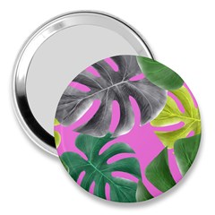 Tropical Greens Pink Leaf 3  Handbag Mirrors by HermanTelo