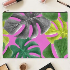 Tropical Greens Pink Leaf Cosmetic Bag (xxxl) by HermanTelo