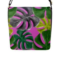 Tropical Greens Pink Leaf Flap Closure Messenger Bag (l) by HermanTelo