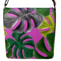 Tropical Greens Pink Leaf Flap Closure Messenger Bag (s) by HermanTelo