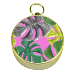 Tropical Greens Pink Leaf Gold Compasses