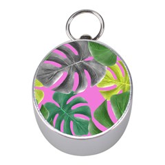 Tropical Greens Pink Leaf Mini Silver Compasses