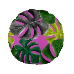 Tropical Greens Pink Leaf Standard 15  Premium Flano Round Cushions