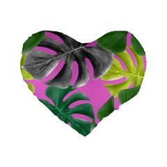 Tropical Greens Pink Leaf Standard 16  Premium Flano Heart Shape Cushions