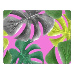 Tropical Greens Pink Leaf Double Sided Flano Blanket (large) 