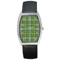 Vintage Green Plaid Barrel Style Metal Watch