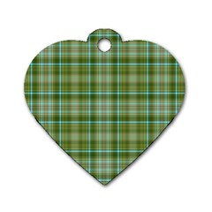 Vintage Green Plaid Dog Tag Heart (two Sides)