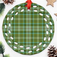 Vintage Green Plaid Ornament (round Filigree) by HermanTelo