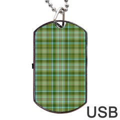 Vintage Green Plaid Dog Tag Usb Flash (one Side)