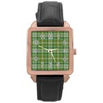 Vintage Green Plaid Rose Gold Leather Watch  Front