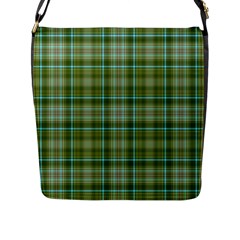 Vintage Green Plaid Flap Closure Messenger Bag (l)