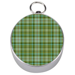 Vintage Green Plaid Silver Compasses