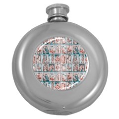 Asian Illustration Posters Collage Round Hip Flask (5 Oz)