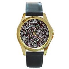 Stained Glass Round Gold Metal Watch by Mariart