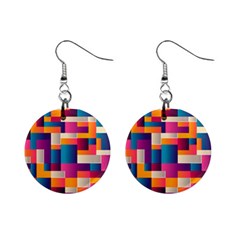 Abstract Geometry Blocks Mini Button Earrings by Bajindul