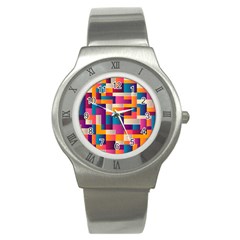 Abstract Geometry Blocks Stainless Steel Watch