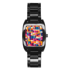 Abstract Geometry Blocks Stainless Steel Barrel Watch by Bajindul