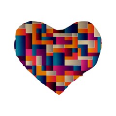 Abstract Geometry Blocks Standard 16  Premium Flano Heart Shape Cushions