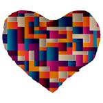 Abstract Geometry Blocks Large 19  Premium Flano Heart Shape Cushions Front