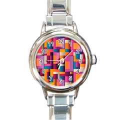 Abstract Background Geometry Blocks Round Italian Charm Watch