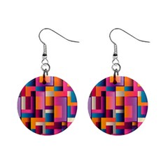 Abstract Background Geometry Blocks Mini Button Earrings by Bajindul