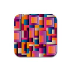 Abstract Background Geometry Blocks Rubber Square Coaster (4 Pack)  by Bajindul