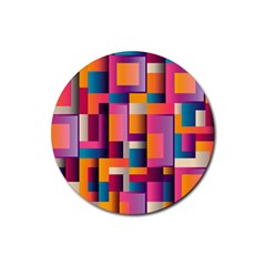 Abstract Background Geometry Blocks Rubber Round Coaster (4 Pack) 