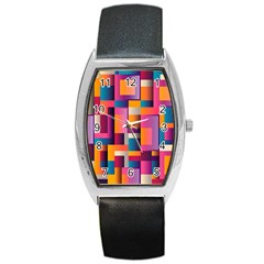 Abstract Background Geometry Blocks Barrel Style Metal Watch