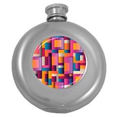 Abstract Background Geometry Blocks Round Hip Flask (5 Oz) by Bajindul