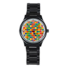 Background Colorful Abstract Stainless Steel Round Watch by Bajindul