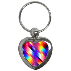 Abstract Blue Background Colorful Pattern Key Chain (heart) by Bajindul