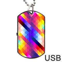 Abstract Blue Background Colorful Pattern Dog Tag Usb Flash (one Side) by Bajindul