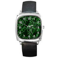 Abstract Plaid Green Square Metal Watch by Bajindul