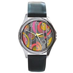 Abstract Colorful Background Grey Round Metal Watch by Bajindul