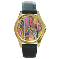 Abstract Colorful Background Grey Round Gold Metal Watch by Bajindul