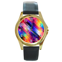 Abstract Background Colorful Pattern Round Gold Metal Watch by Bajindul