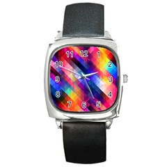 Abstract Background Colorful Pattern Square Metal Watch by Bajindul