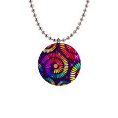 Abstract Background Spiral Colorful 1  Button Necklace by Bajindul