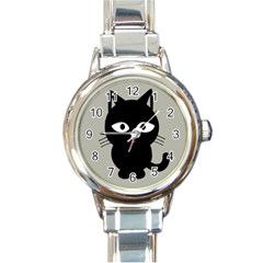 Cat Pet Cute Black Animal Round Italian Charm Watch by Bajindul