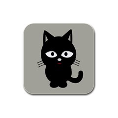 Cat Pet Cute Black Animal Rubber Square Coaster (4 Pack)  by Bajindul