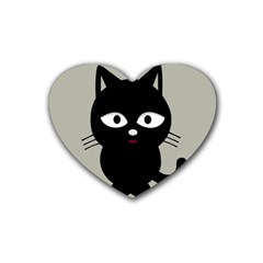 Cat Pet Cute Black Animal Rubber Coaster (heart)  by Bajindul